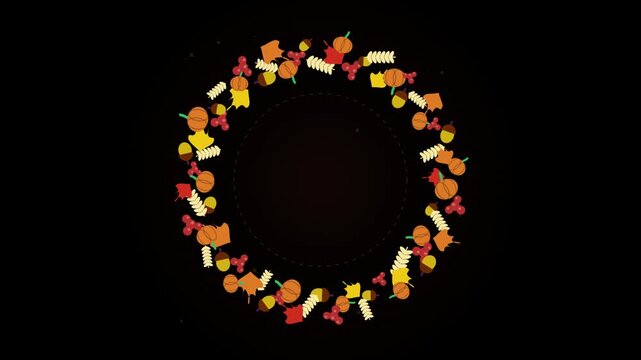Autumn Harvest Wreath Animation on Black Background