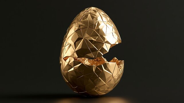 Cracked low poly golden egg