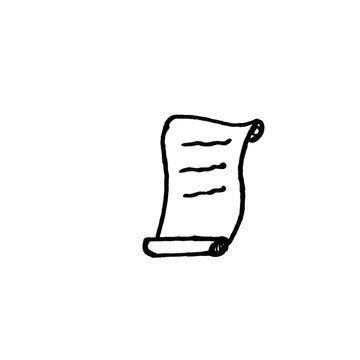 Doodle Style Paper Scroll Outline Vector, Hand Drawn Ancient Message Scroll Line Art with Rolled Edges and Blank Text Lines on White Background &mdash; a minimalist icon for documents, history, and vintage 