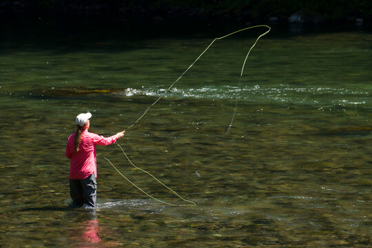 Fly-fishing on the North Santiam River, Packsaddle County Park, Marion County, Oregon