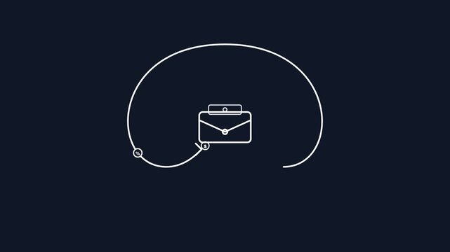 Animated Line Art Icon of Briefcase with Circular Path on Dark Background for Business Presentation