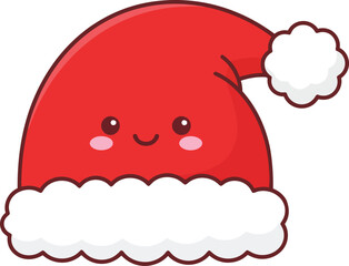 Obraz premium Cute cartoon santa hat with smiling face isolated on transparent background