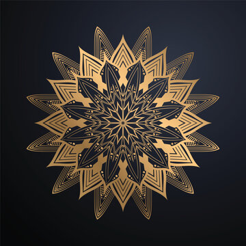 Elegant Decorative Gold Mandala Background Featuring Layered Chevron Borders Lattice Geometry And Metallic Starburst Ornament Premium Artwork
