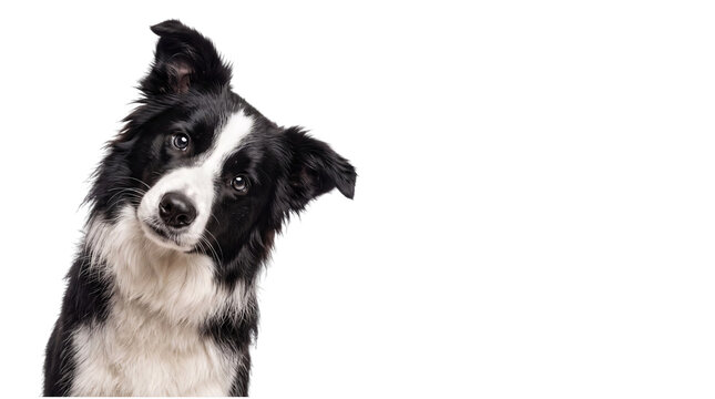Border collie dog tilting head on black png on isolated transparent background