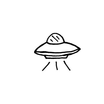 Hand Drawn UFO Flying Saucer Doodle Brush Illustration