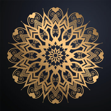 Premium Islamic Style Bronze Gold Mandala Background Intricate Circular Ornament With Floral Starburst Core Decorative Spiral Motifs And Metallic
