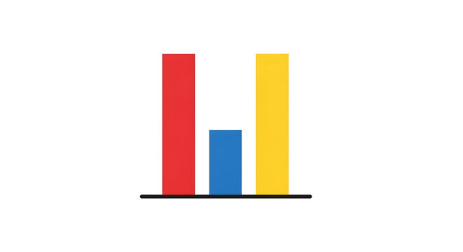 Simple bar chart with three vertical bars in red, blue, and yellow on a white background