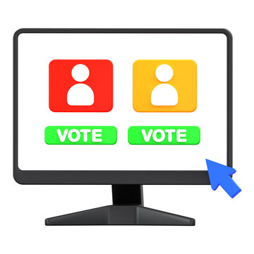 Computer screen online voting system with candidate profile buttons and cursor