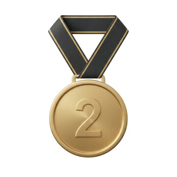 Gold number two runner up medal with dark ribbon background