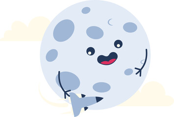 Naklejka premium Cute Kawaii Moon Character Illustration