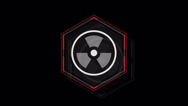 Abstract Glowing Hexagon Digital Radioactive Hazard Symbol Animation.