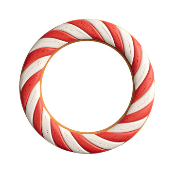 twisted red and white spiral clay circle frame candy motif handcrafted with modeling dough for festive Christmas photo collages