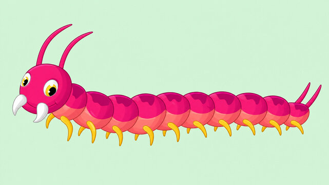 Cute Colorful Centipede Cartoon Character Crawling with Playful Expression and Details

