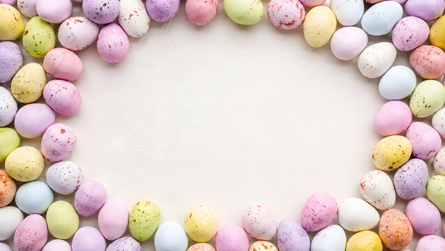 Pastel Easter egg frame with blank copy space