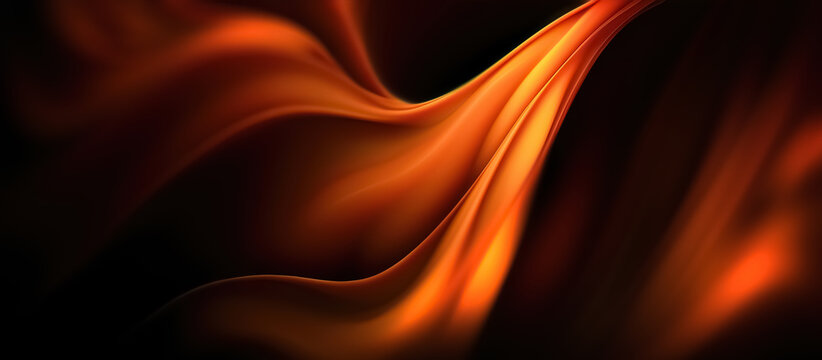 Abstract wavy orange and bronze silk fabric on black background