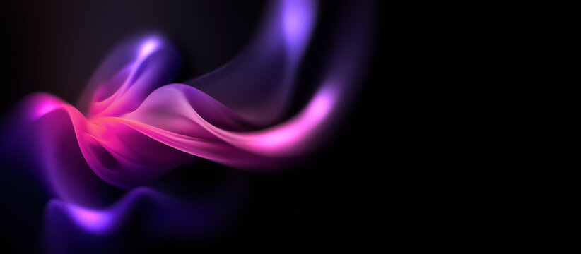 Abstract elegant dark background with smooth glowing purple and pink wave curves