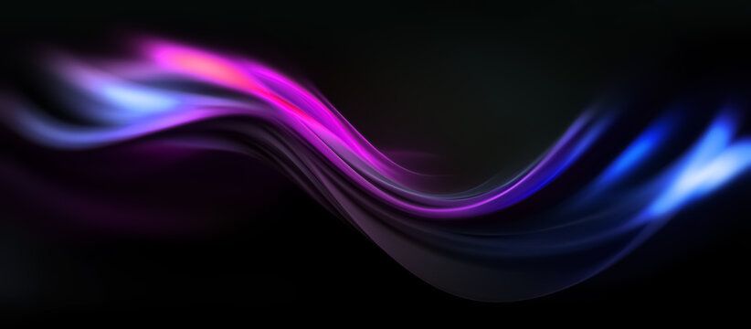 Abstract elegant wave with pink magenta and neon blue light curves on black background
