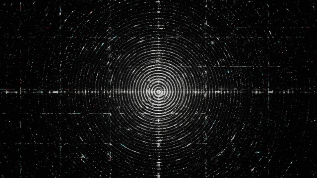 Abstract black and white concentric circles resembling data visualization or mathematical calculations.