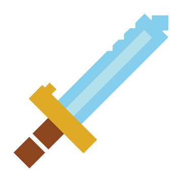 Pixel art sword with blue blade and brown handle