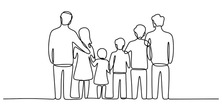 Continuous single line drawing of a happy family group standing together showing unity and love in a simple minimal artistic style for modern home decor Vector, illustration