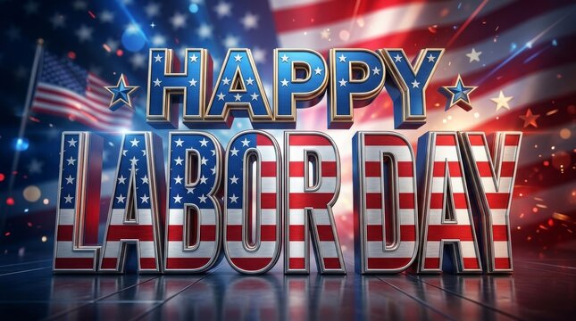 Vintage Happy Labor Day Greeting Card with American Flag
