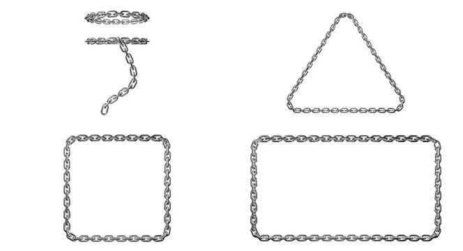 Metal chain link frames and borders set, isolated PNG graphic elements for digital design