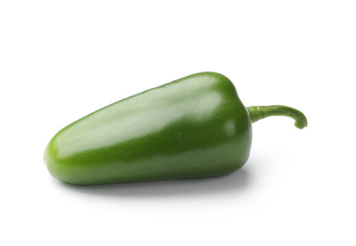 One green jalapeno pepper isolated on white