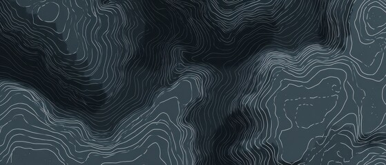 Fototapeta premium Intricate abstract topographic map contour lines on dark grey backdrop with topography abstract geography navigation geometric background elevation cartography technical illustration