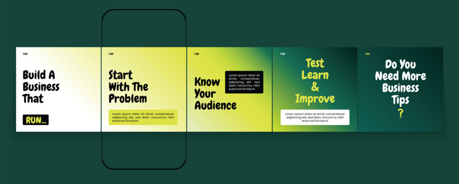 Green social media carousel template design. Modern, colorful carousel banner template for Instagram marketing. Editable LinkedIn carousel design