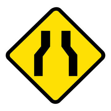 Yellow diamond road narrows or bottleneck warning road sign vector illustration