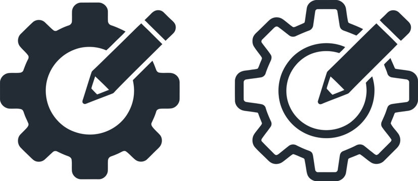 Edit settings icon vector with gear and pencil symbol for customization and configuration interface design
