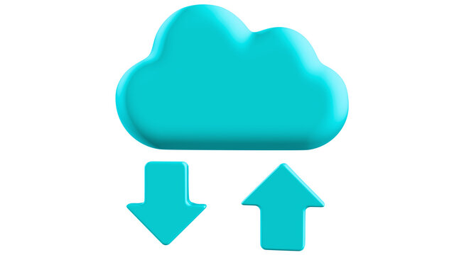 An abstract cloud icon with arrows representing cloud storage with download and upload channels on a transparent background. Icon for cloud storage or cloud service.