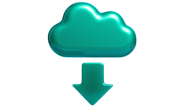 An abstract cloud icon with an arrow representing cloud storage with download and upload channels on a transparent background. Icon for cloud storage or cloud service.