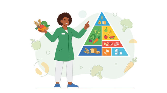 Nutritionist Explains Healthy Food Pyramid Guide with Fresh Ingredients