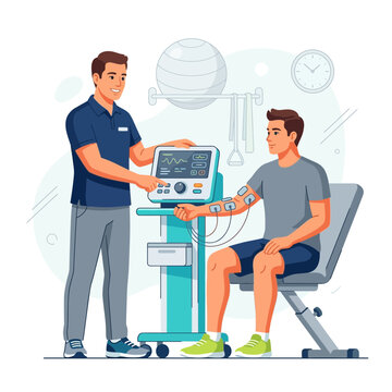 Physical Therapist Administering Electrical Muscle Stimulation to Patient's Arm for Rehabilitation and Recovery