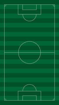 Vertical green soccer field layout with white lines for tactical football strategy diagram