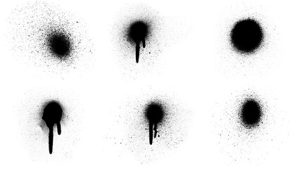 Set of black spray paint ink blobs and round drips for urban street art design elements © Krypto