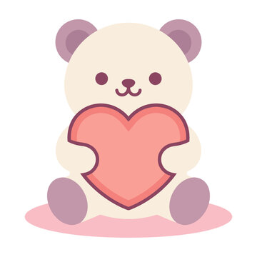 Cute cartoon bear holding a big red heart symbol of love