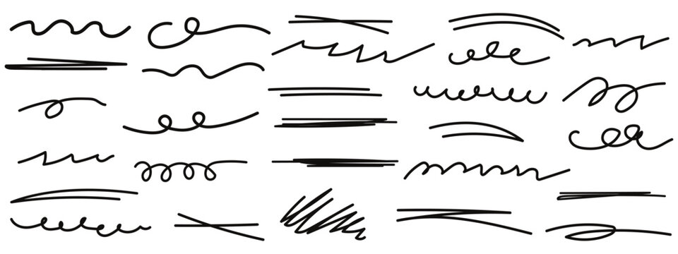 set of artistic black marker, underline. hand drawn doddle underline scribble elements vector illustration.