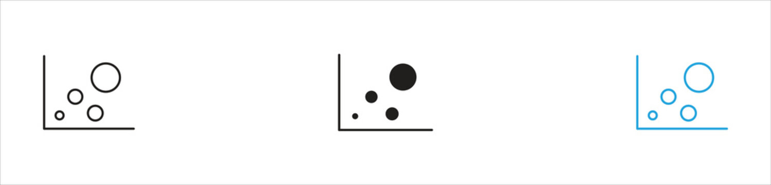 Scatter Plot and Bubble Chart Icon Set, Representing Data Analysis, Statistics, Analytics, Visualization, Comparison, and Business Insights, Vector Illustration