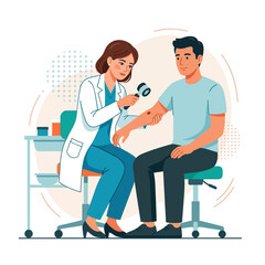 Obraz premium Dermatologist examining patient's mole for skin cancer check-up - illustration