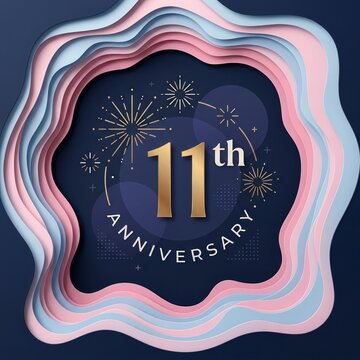Elegant 11th Anniversary Celebration with Fireworks and Decorative Paper Layers
