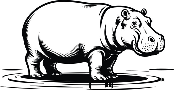 Hippo vector art isolated on transparent background ready for use in various designs.