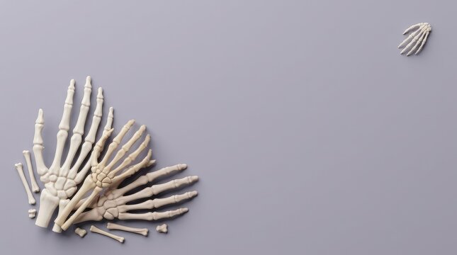 Human hand bones and finger bone close-up