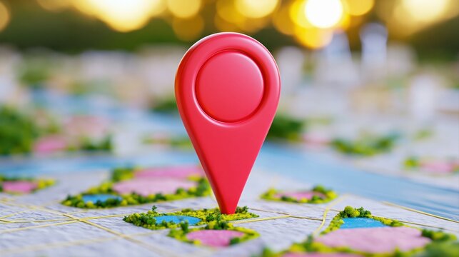 Red map marker on colorful map