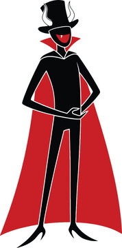 Spooky vampire silhouette with cape and tall hat for halloween party posters.