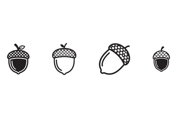 Acorn hand drawn outlineicon set- black and white autumn oak nuts © MSTJARINA