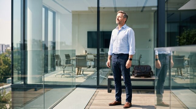 Short outdoor pause between work blocks becomes practical burnout prevention routine, linking daylight, emotional recovery and sustainable employee wellbeing.
