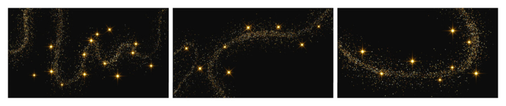 Gold glittering confetti wave and stardust