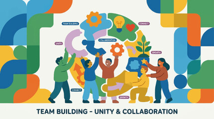 Fototapeta premium Colorful team building illustration showing unity and collaboration concepts.